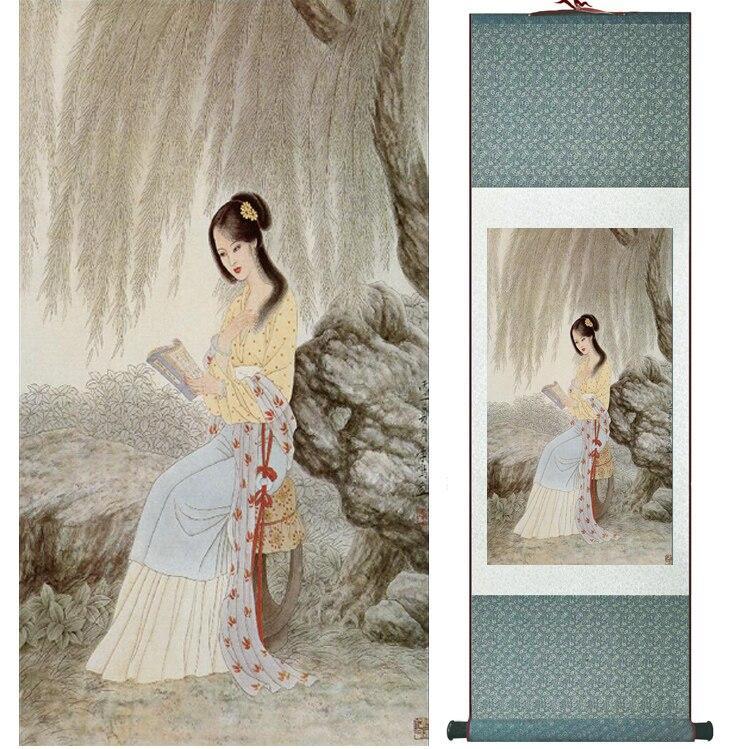 Chinese Art Scroll Painting Pretty Girls Beautiful Women Ancient Silk Picture Wall Ideas 14510-Chinese Style Finds™