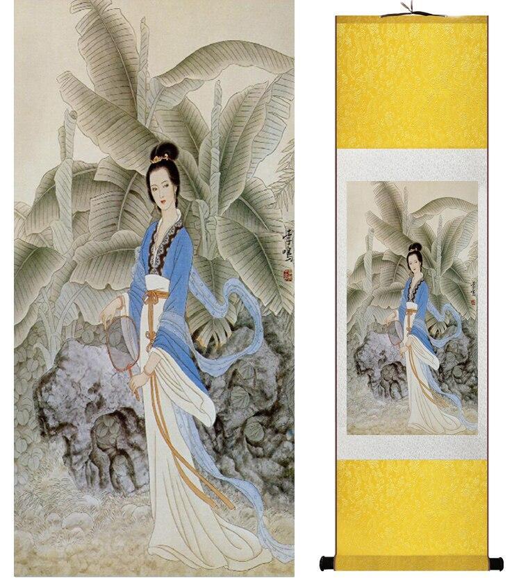 Chinese Art Scroll Painting Pretty Girls Beautiful Women Ancient Silk Picture Wall Ideas 14514-Chinese Style Finds™