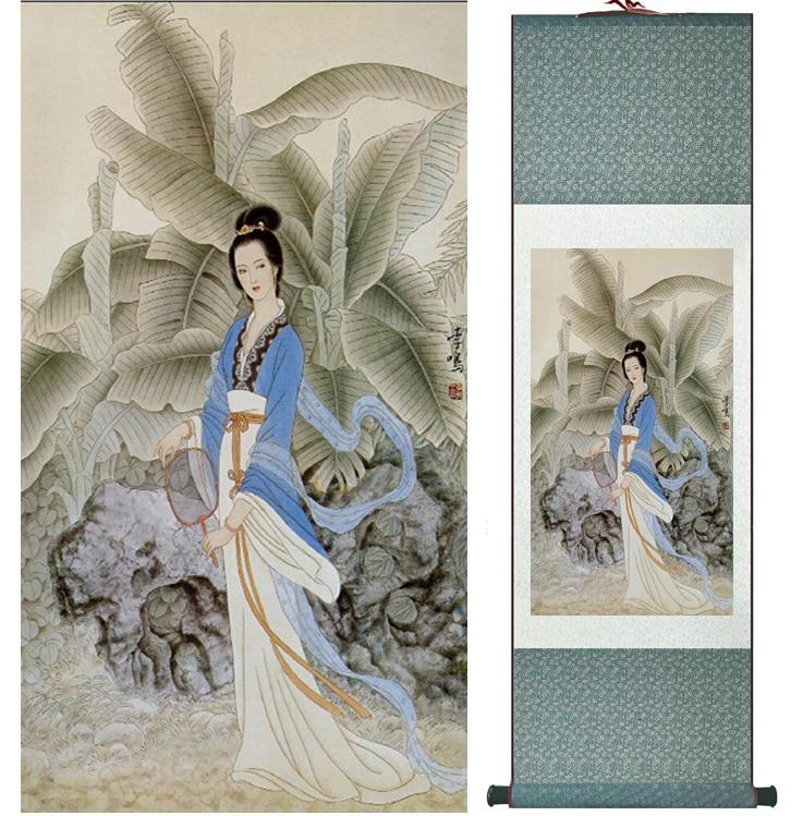 Chinese Art Scroll Painting Pretty Girls Beautiful Women Ancient Silk Picture Wall Ideas 14514-Chinese Style Finds™