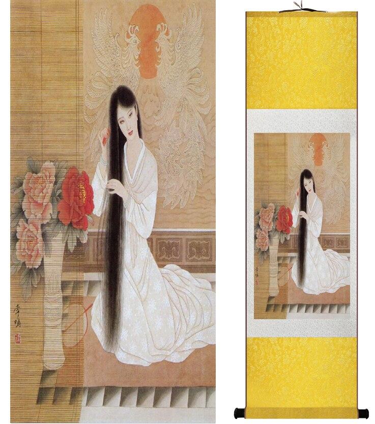 Chinese Art Scroll Painting Pretty Girls Beautiful Women Ancient Silk Picture Wall Ideas 14518-Chinese Style Finds™