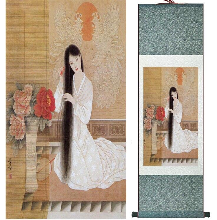 Chinese Art Scroll Painting Pretty Girls Beautiful Women Ancient Silk Picture Wall Ideas 14518-Chinese Style Finds™