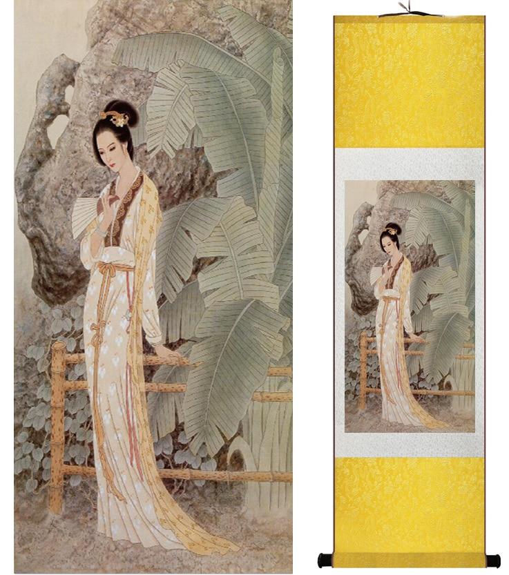 Chinese Art Scroll Painting Pretty Girls Beautiful Women Ancient Silk Picture Wall Ideas 14522-Chinese Style Finds™