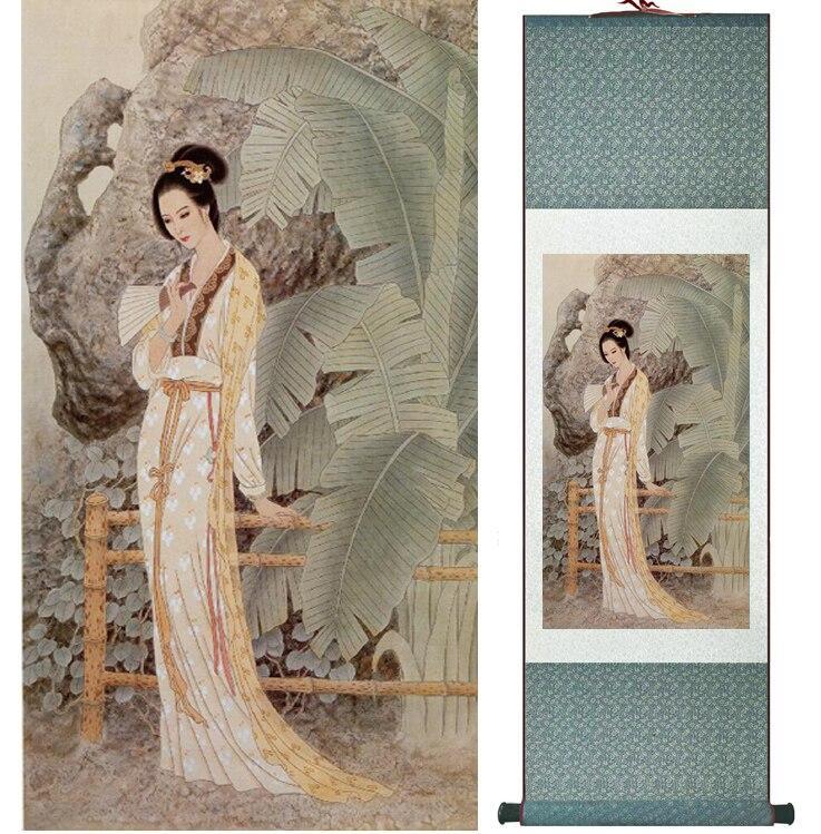 Chinese Art Scroll Painting Pretty Girls Beautiful Women Ancient Silk Picture Wall Ideas 14522-Chinese Style Finds™