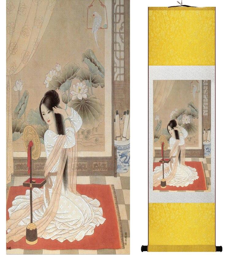 Chinese Art Scroll Painting Pretty Girls Beautiful Women Ancient Silk Picture Wall Ideas 14526-Chinese Style Finds™