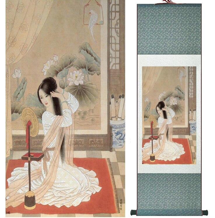 Chinese Art Scroll Painting Pretty Girls Beautiful Women Ancient Silk Picture Wall Ideas 14526-Chinese Style Finds™