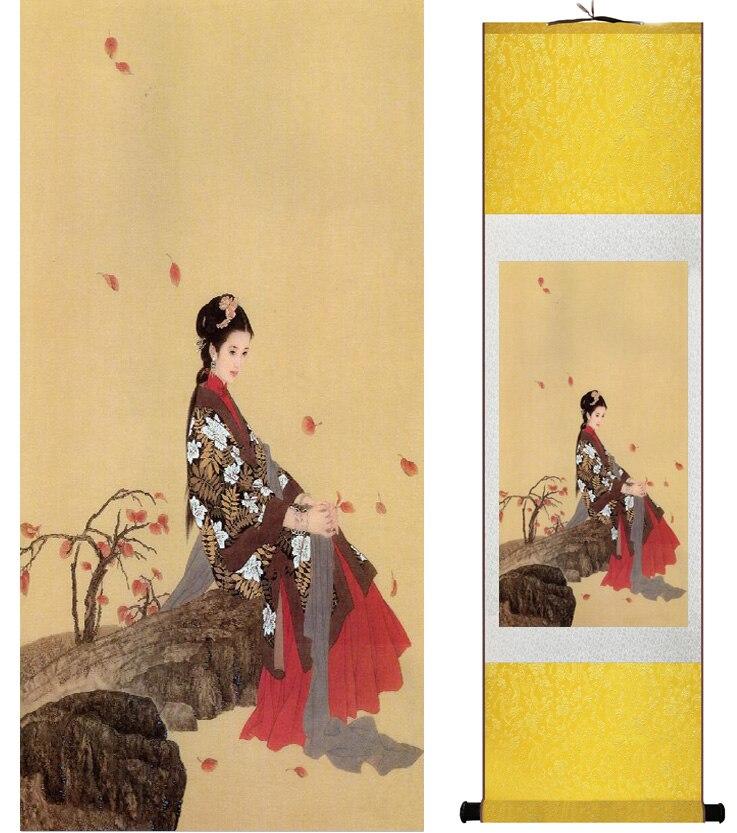 Chinese Art Scroll Painting Pretty Girls Beautiful Women Ancient Silk Picture Wall Ideas 15302-Chinese Style Finds™