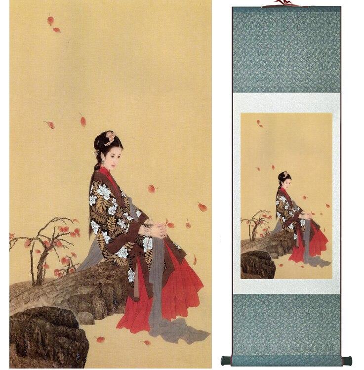 Chinese Art Scroll Painting Pretty Girls Beautiful Women Ancient Silk Picture Wall Ideas 15302-Chinese Style Finds™