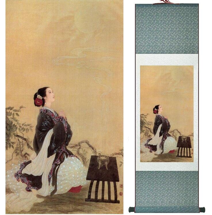 Chinese Art Scroll Painting Pretty Girls Beautiful Women Ancient Silk Picture Wall Ideas 15306-Chinese Style Finds™