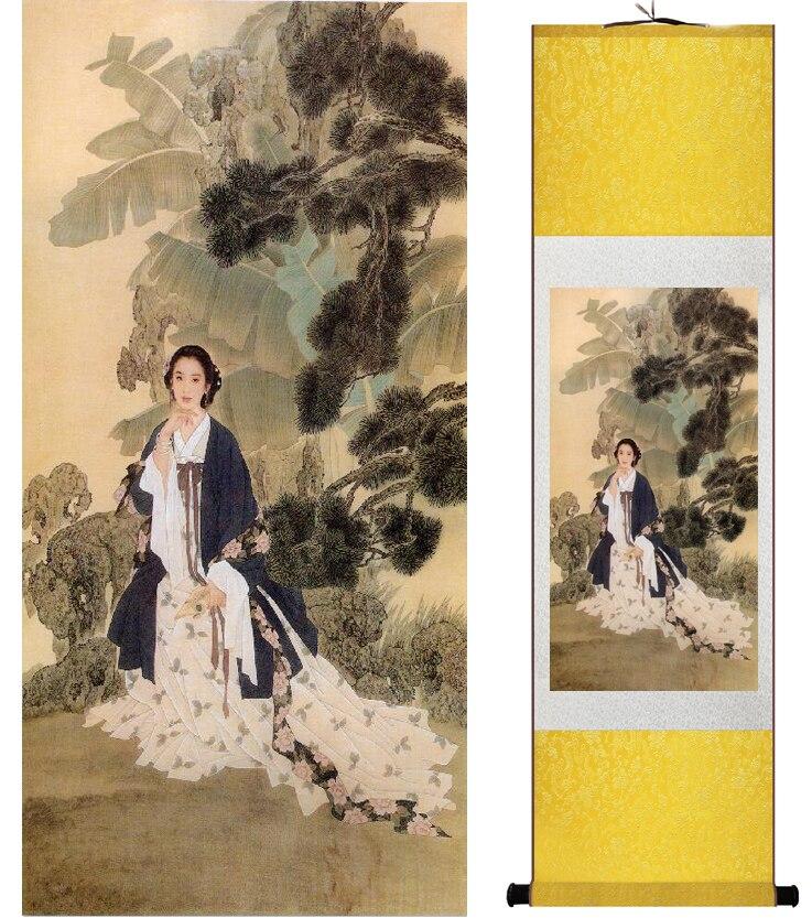 Chinese Art Scroll Painting Pretty Girls Beautiful Women Ancient Silk Picture Wall Ideas 15314-Chinese Style Finds™