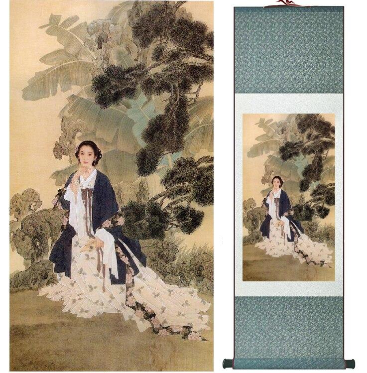 Chinese Art Scroll Painting Pretty Girls Beautiful Women Ancient Silk Picture Wall Ideas 15314-Chinese Style Finds™