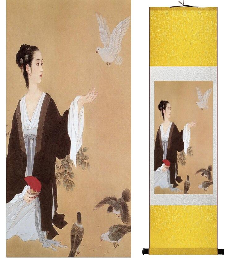 Chinese Art Scroll Painting Pretty Girls Beautiful Women Ancient Silk Picture Wall Ideas 15318-Chinese Style Finds™