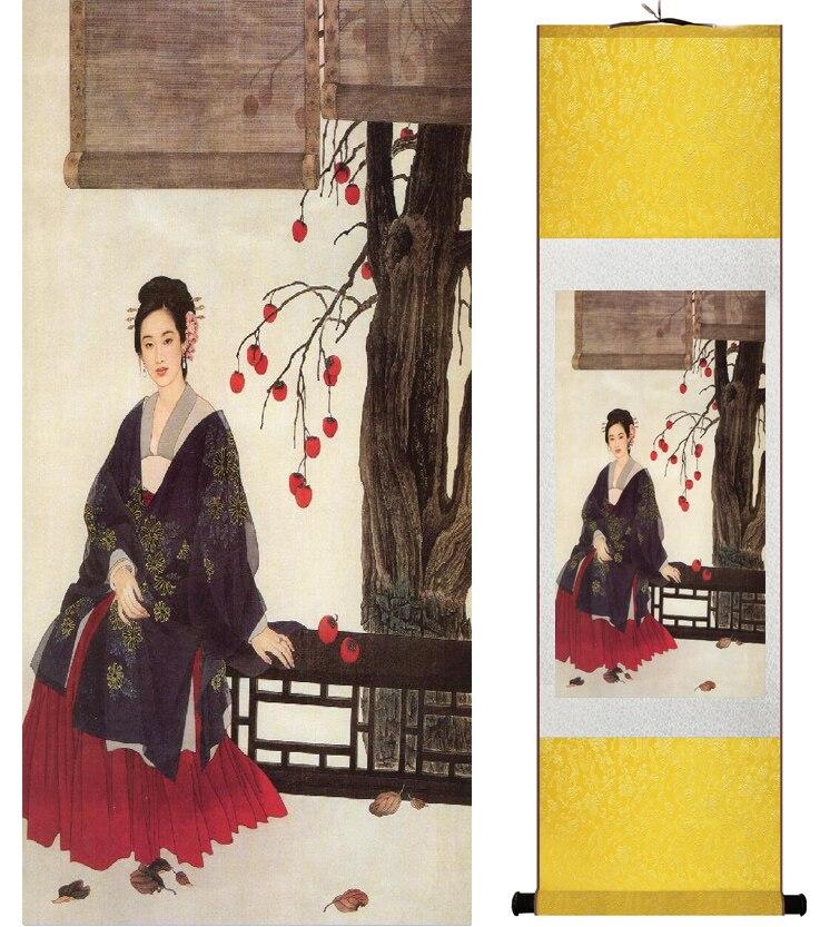 Chinese Art Scroll Painting Pretty Girls Beautiful Women Ancient Silk Picture Wall Ideas 15330-Chinese Style Finds™