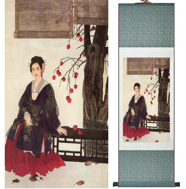 Chinese Art Scroll Painting Pretty Girls Beautiful Women Ancient Silk Picture Wall Ideas 15330-Chinese Style Finds™