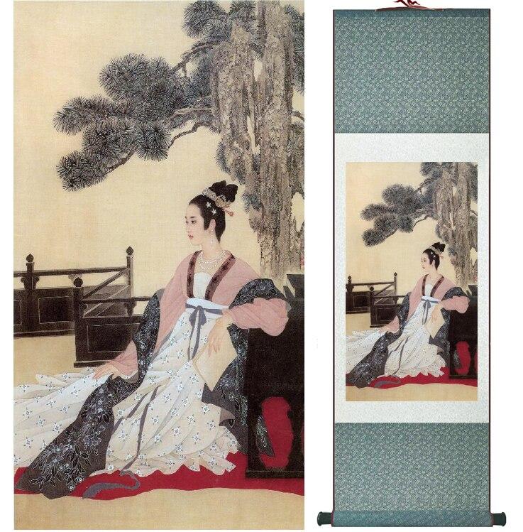 Chinese Art Scroll Painting Pretty Girls Beautiful Women Ancient Silk Picture Wall Ideas 15334-Chinese Style Finds™