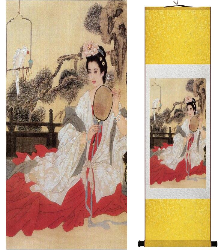 Chinese Art Scroll Painting Pretty Girls Beautiful Women Ancient Silk Picture Wall Ideas 15338-Chinese Style Finds™