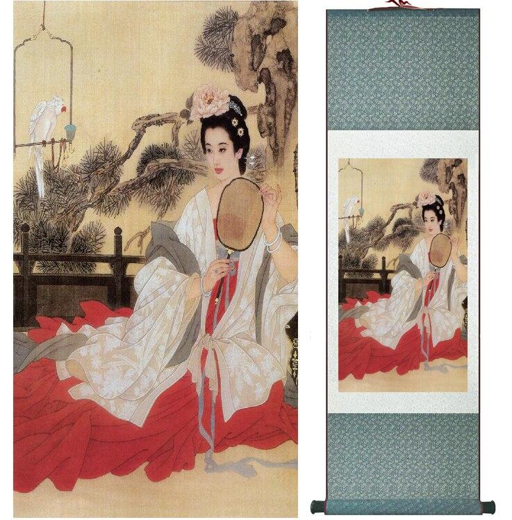 Chinese Art Scroll Painting Pretty Girls Beautiful Women Ancient Silk Picture Wall Ideas 15338-Chinese Style Finds™