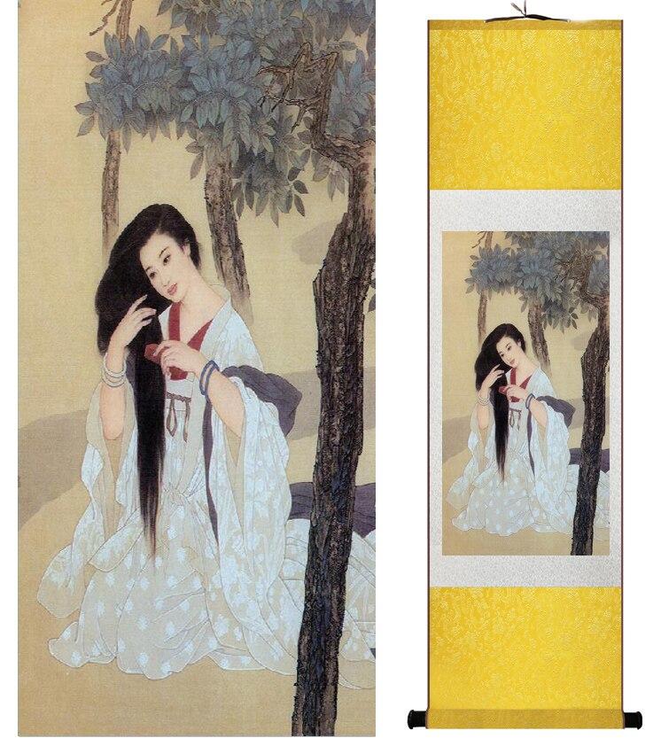 Chinese Art Scroll Painting Pretty Girls Beautiful Women Ancient Silk Picture Wall Ideas 15346-Chinese Style Finds™