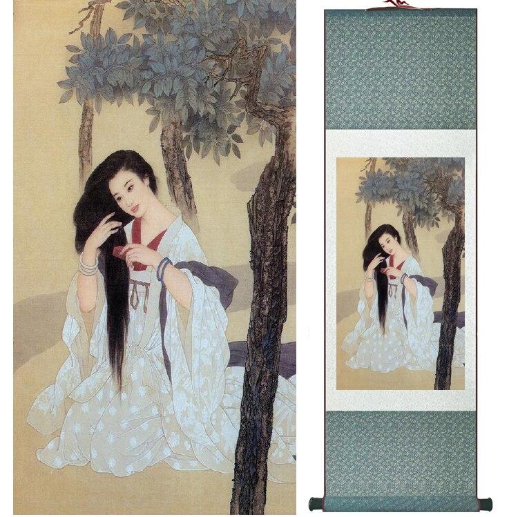 Chinese Art Scroll Painting Pretty Girls Beautiful Women Ancient Silk Picture Wall Ideas 15346-Chinese Style Finds™