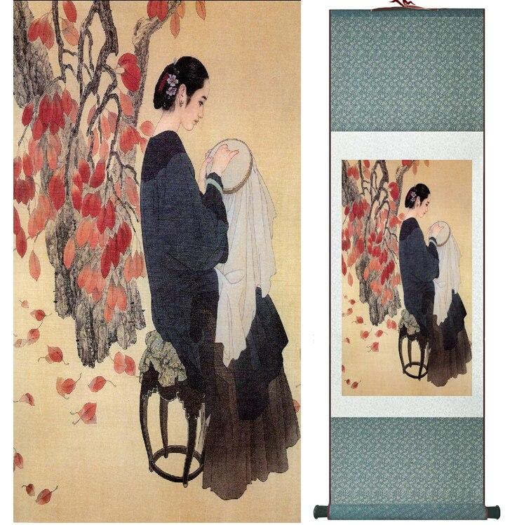 Chinese Art Scroll Painting Pretty Girls Beautiful Women Ancient Silk Picture Wall Ideas 15912-Chinese Style Finds™