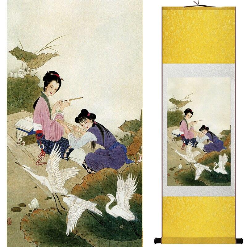 Chinese Art Scroll Painting Pretty Girls Beautiful Women Ancient Silk Picture Wall Ideas 16814-Chinese Style Finds™