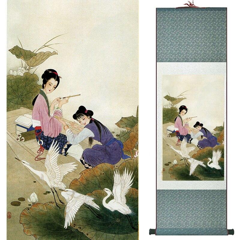 Chinese Art Scroll Painting Pretty Girls Beautiful Women Ancient Silk Picture Wall Ideas 16814-Chinese Style Finds™