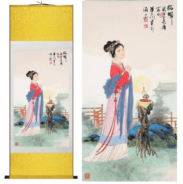 Chinese Art Scroll Painting Pretty Girls Beautiful Women Diaochan Ancient Silk Picture Wall Ideas 11998-Chinese Style Finds™