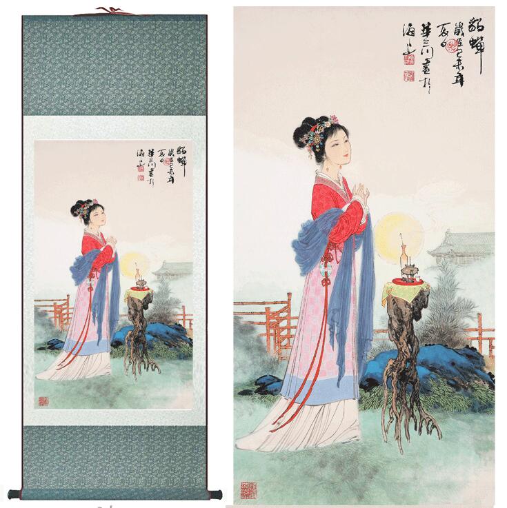 Chinese Art Scroll Painting Pretty Girls Beautiful Women Diaochan Ancient Silk Picture Wall Ideas 11998-Chinese Style Finds™