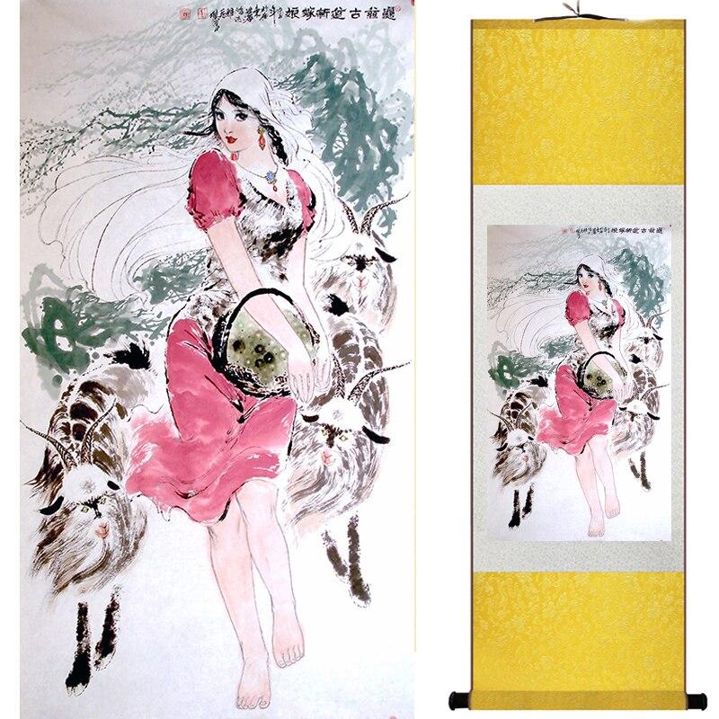 Chinese Art Scroll Painting Pretty Girls Beauty Ancient Silk Picture Wall Ideas 17178-Chinese Style Finds™