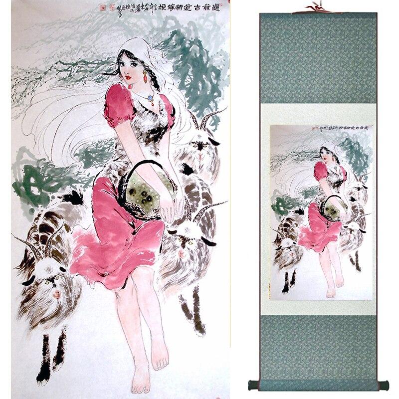 Chinese Art Scroll Painting Pretty Girls Beauty Ancient Silk Picture Wall Ideas 17178-Chinese Style Finds™