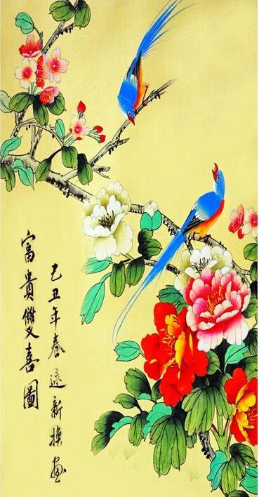 Chinese Art Scroll Painting Rich And Happiness Ancient Silk Picture Wall Ideas 10198-Chinese Style Finds™