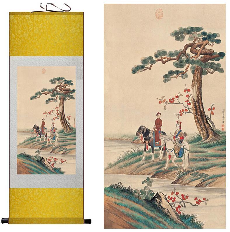 Chinese Art Scroll Painting Sport Kings Ancient Silk Picture Wall Ideas 10316-Chinese Style Finds™