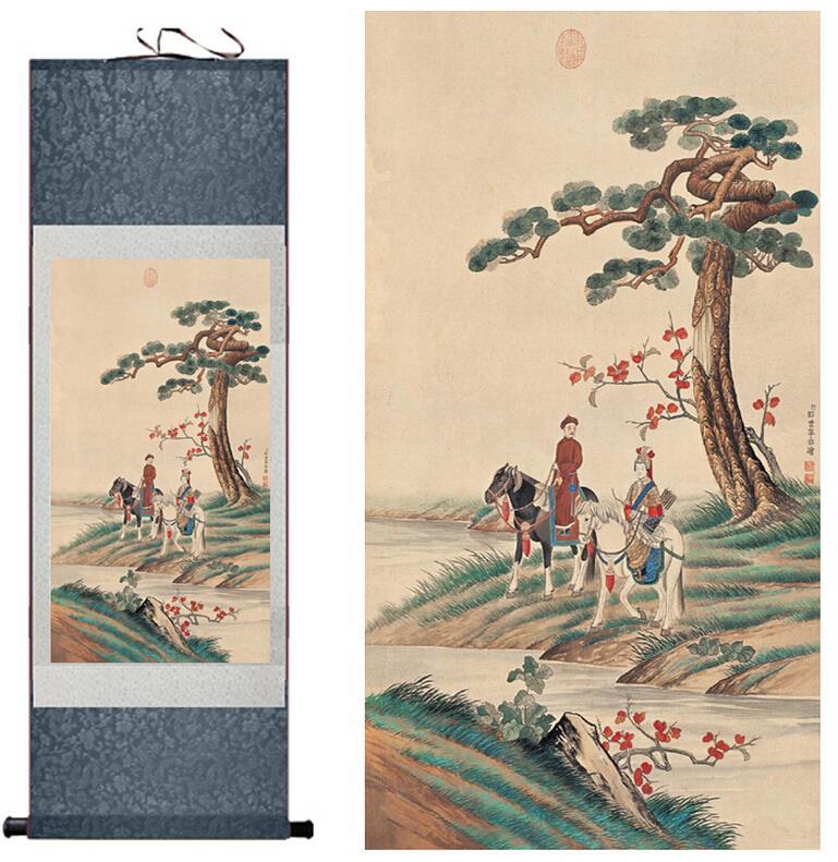 Chinese Art Scroll Painting Sport Kings Ancient Silk Picture Wall Ideas 10316-Chinese Style Finds™