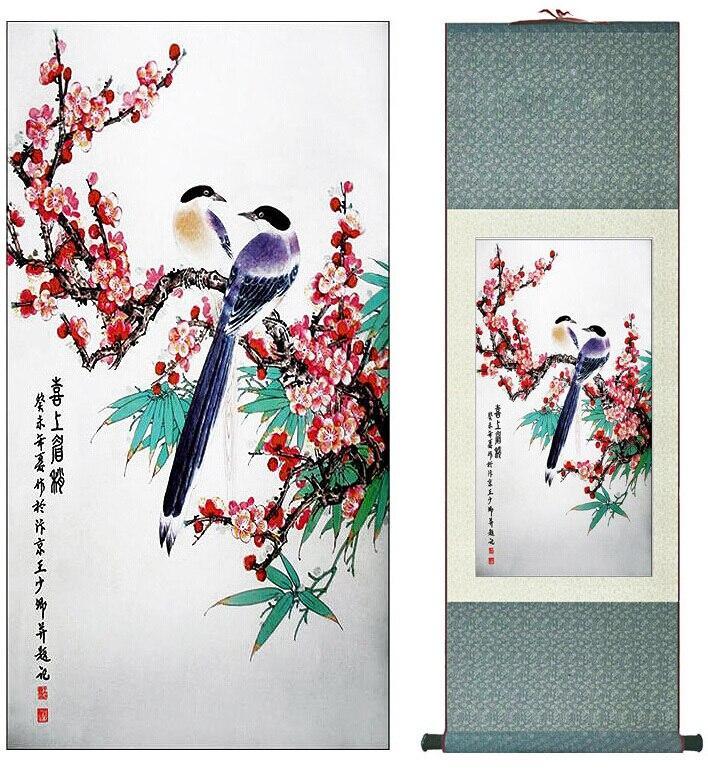 Chinese Art Scroll Painting Spring Animal Birds Ancient Silk Picture Wall Ideas 10238-Chinese Style Finds™