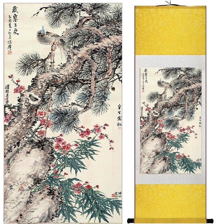 Chinese Art Scroll Painting Spring Animal Birds And Flower Ancient Silk Picture Wall Ideas 11570-Chinese Style Finds™