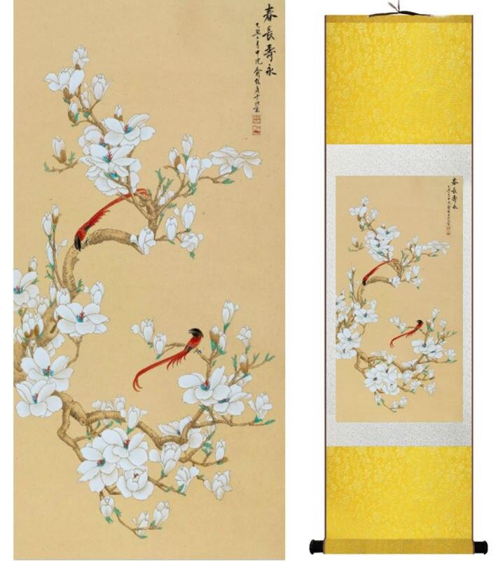 Chinese Art Scroll Painting Spring Animal Birds And Flower Ancient Silk Picture Wall Ideas 14142-Chinese Style Finds™