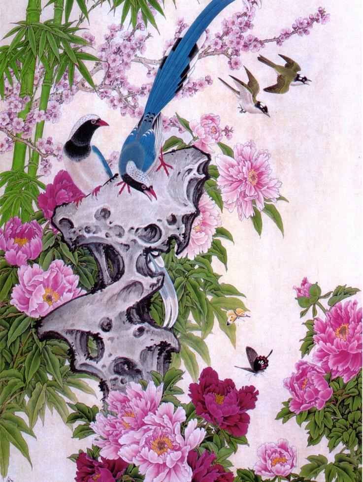 Chinese Art Scroll Painting Spring Animal Birds And Flower Mandarin Ancient Silk Picture Wall Ideas 10204-Chinese Style Finds™