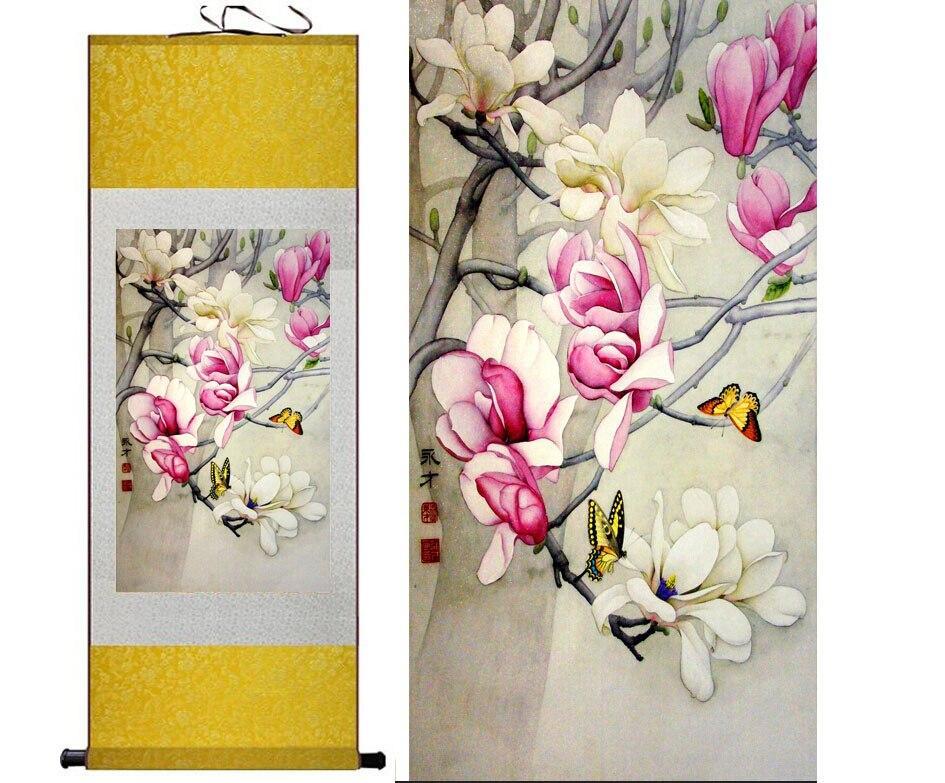 Chinese Art Scroll Painting Spring Flower Ancient Silk Picture Wall Ideas 10956-Chinese Style Finds™