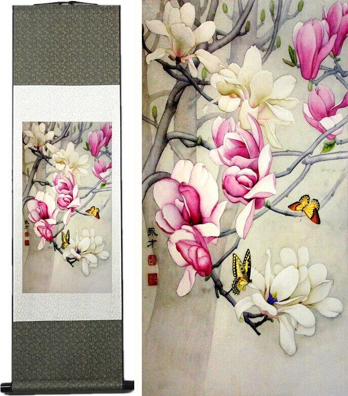 Chinese Art Scroll Painting Spring Flower Ancient Silk Picture Wall Ideas 10956-Chinese Style Finds™