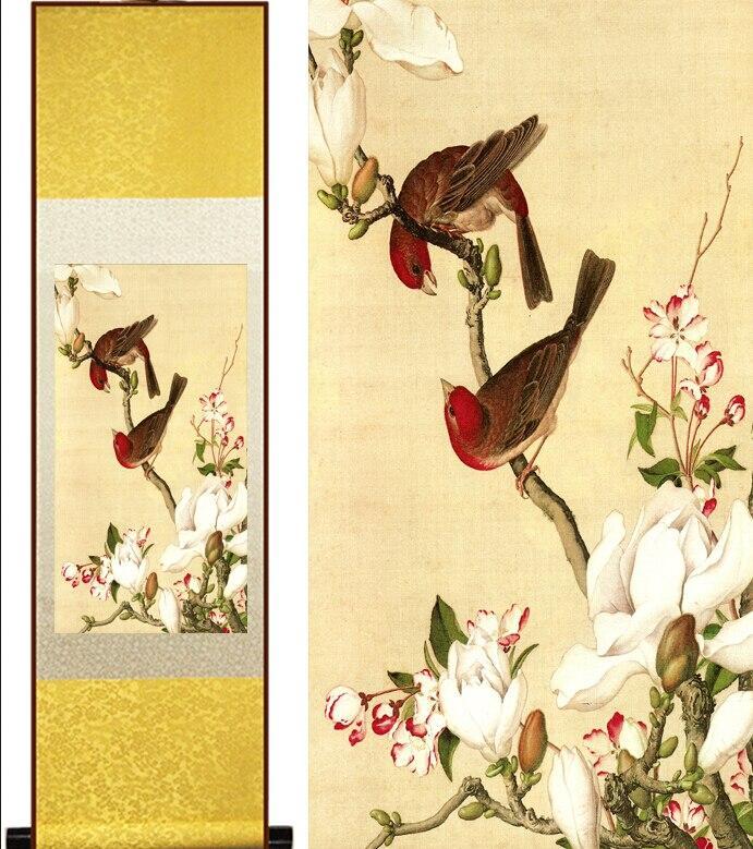 Chinese Art Scroll Painting Spring Flower Ancient Silk Picture Wall Ideas 10960-Chinese Style Finds™