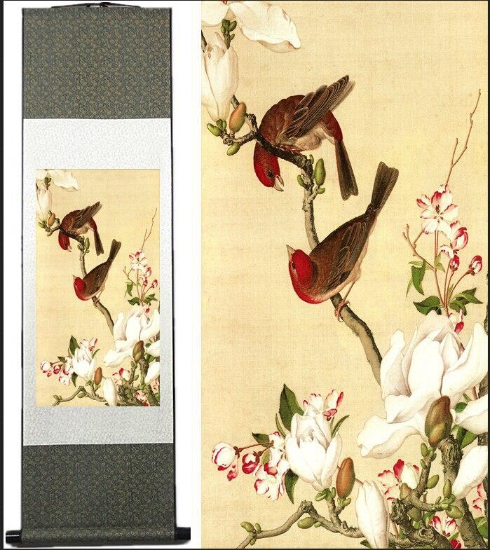 Chinese Art Scroll Painting Spring Flower Ancient Silk Picture Wall Ideas 10960-Chinese Style Finds™