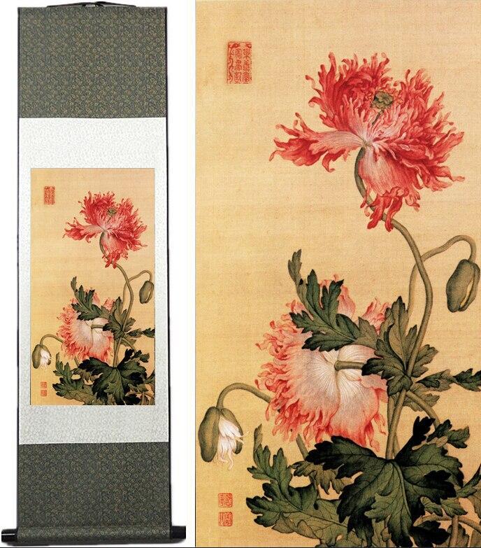 Chinese Art Scroll Painting Spring Flower Ancient Silk Picture Wall Ideas 10968-Chinese Style Finds™