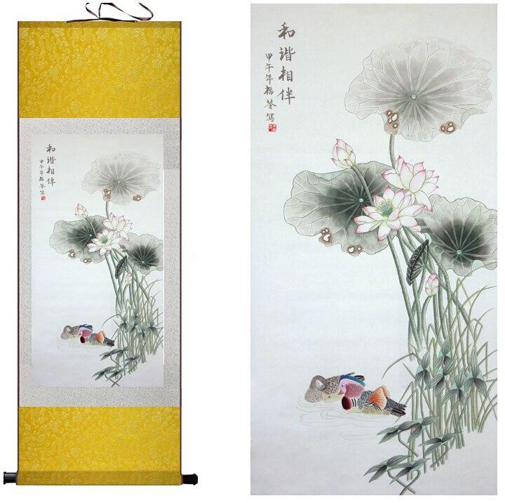 Chinese Art Scroll Painting Spring Flower Ancient Silk Picture Wall Ideas 11398-Chinese Style Finds™