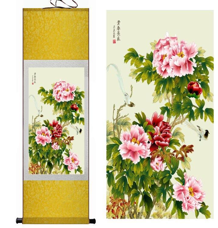 Chinese Art Scroll Painting Spring Flower Ancient Silk Picture Wall Ideas 12242-Chinese Style Finds™