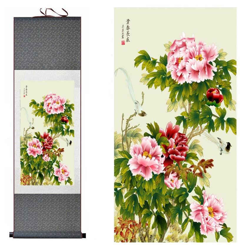 Chinese Art Scroll Painting Spring Flower Ancient Silk Picture Wall Ideas 12242-Chinese Style Finds™