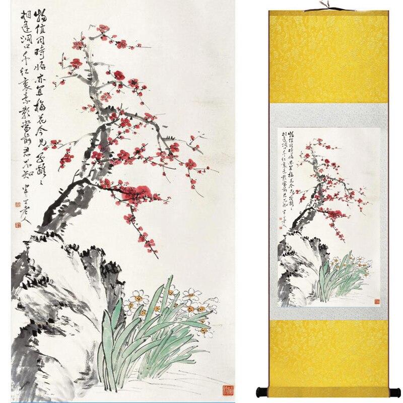 Chinese Art Scroll Painting Spring Flower Ancient Silk Picture Wall Ideas 16526-Chinese Style Finds™