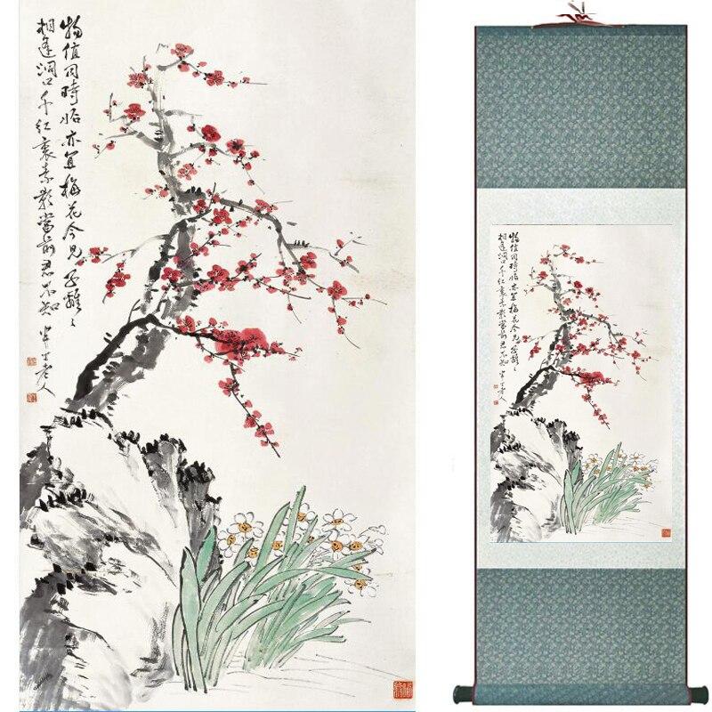 Chinese Art Scroll Painting Spring Flower Ancient Silk Picture Wall Ideas 16526-Chinese Style Finds™