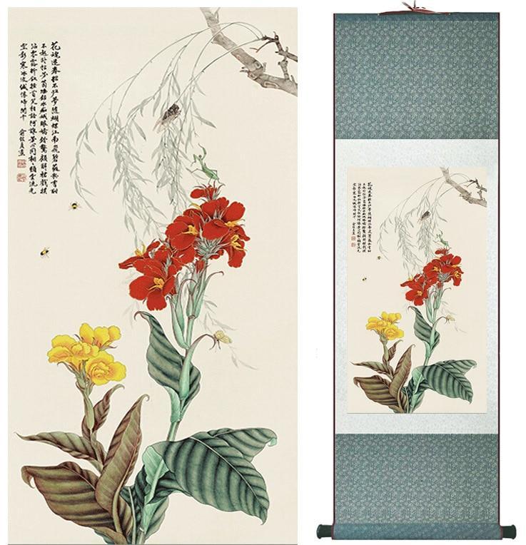 Chinese Art Scroll Painting Summer Flower Ancient Silk Picture Wall Ideas 11430-Chinese Style Finds™