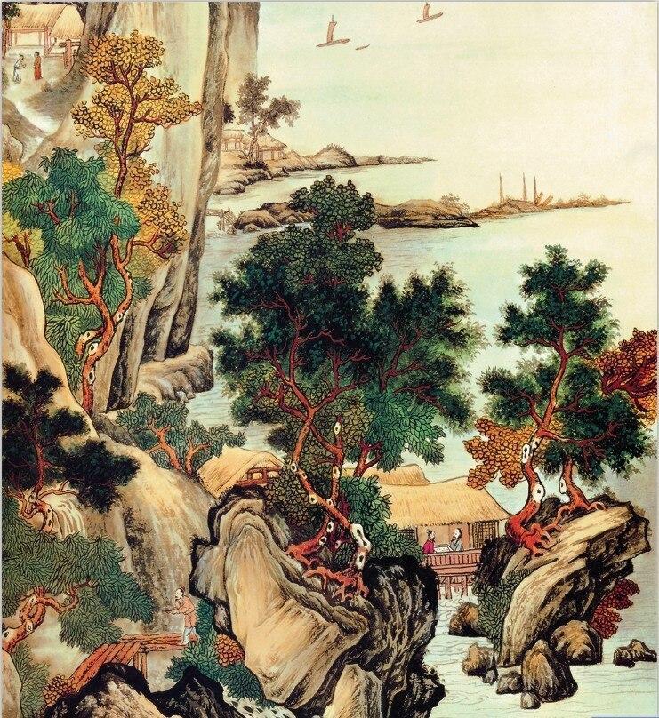Chinese Art Scroll Painting Tangbohu Landscape Ancient Silk Picture Wall Ideas 10140-Chinese Style Finds™