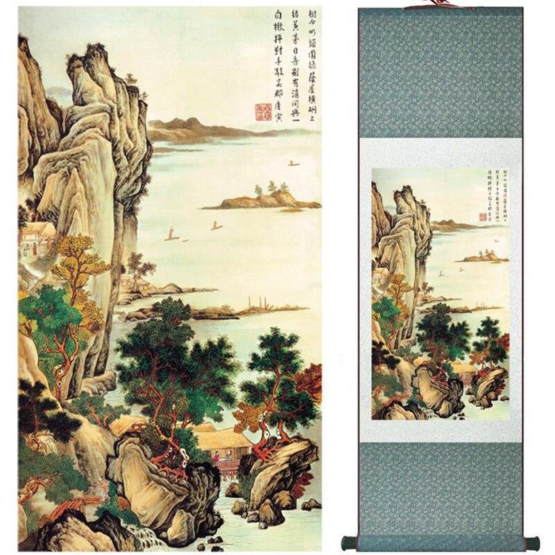 Chinese Art Scroll Painting Tangbohu Landscape Ancient Silk Picture Wall Ideas 10140-Chinese Style Finds™