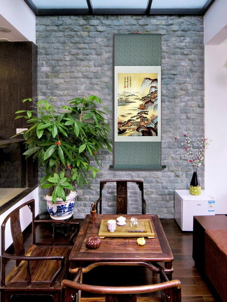 Chinese Art Scroll Painting Tangbohu Landscape Ancient Silk Picture Wall Ideas 10716-Chinese Style Finds™